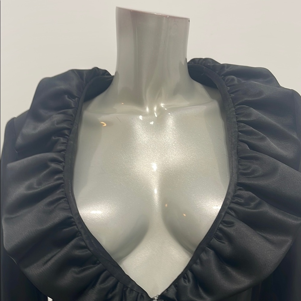 Musani Couture Black Ruffled Bow Front Peplum Satin Blouse Top EUR 42 Evening - Picture 6 of 12